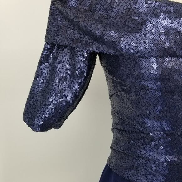 Rene Ruiz Collection Evening Dress 4 Sequins Off The Shoulder Column Navy Blue - Picture 6 of 16